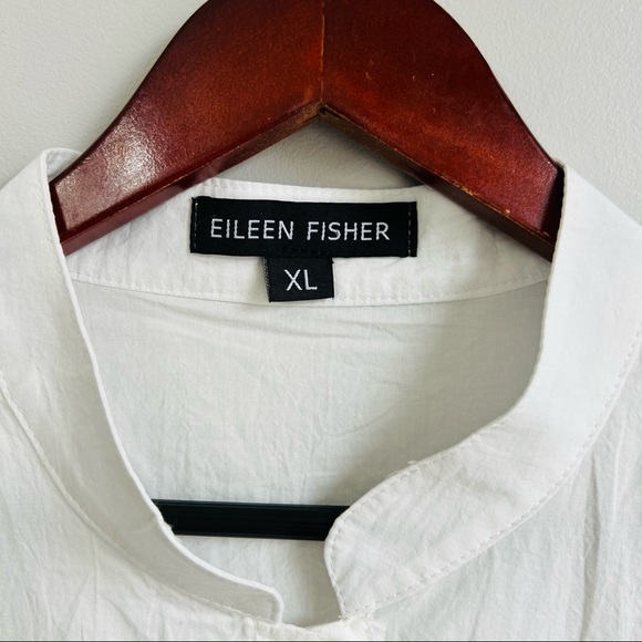 Eileen Fisher white longline mandarin collar cotton tunic - Picture 4 of 6
